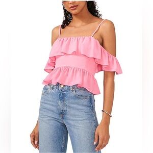 1.State Ruffle Smocked Crop Top Size L Sand Bloom Pink‎